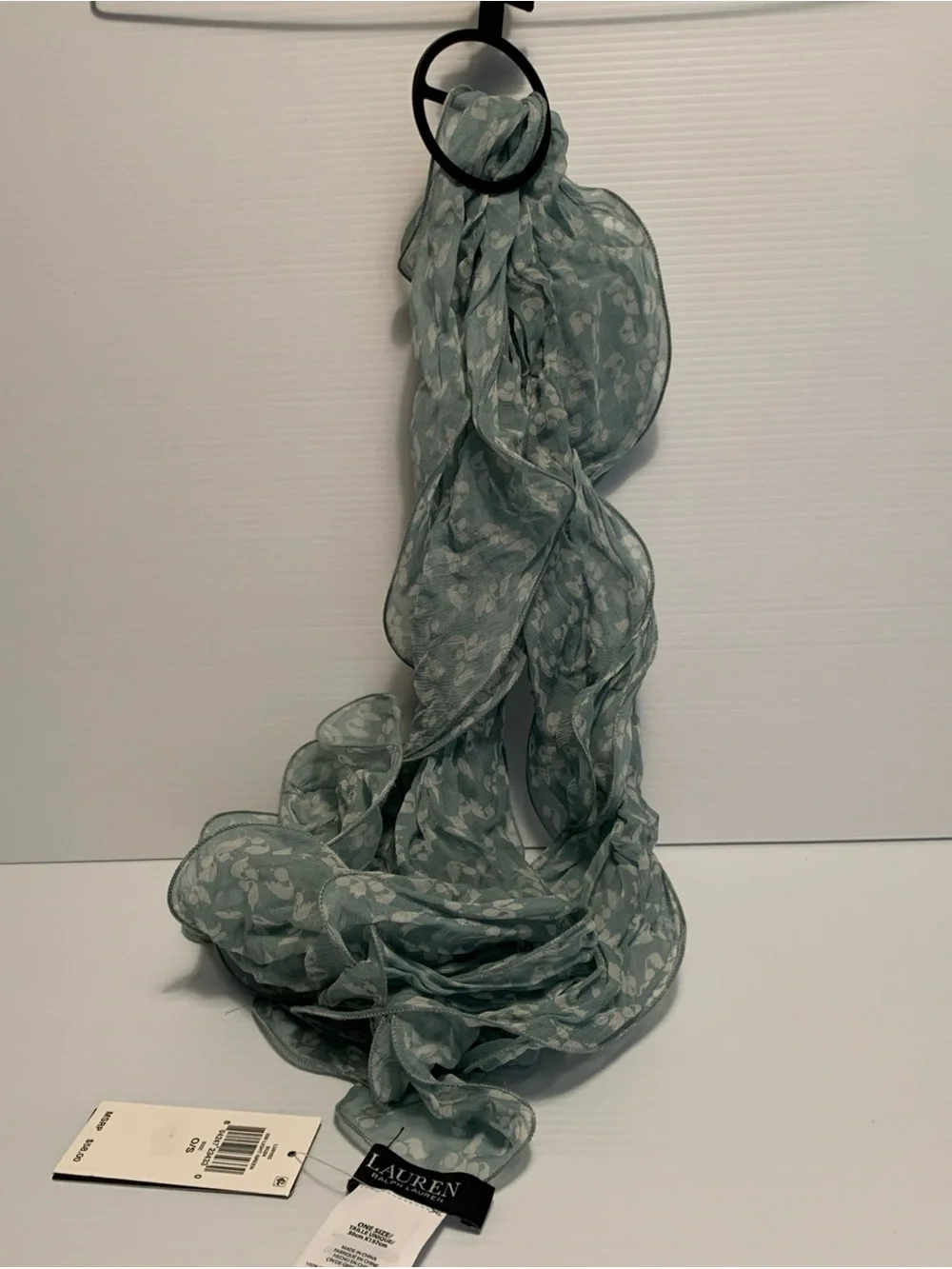 NWT Lauren Ralph Lauren Double Ruffle Scarf-Light Green; 100% Viscose